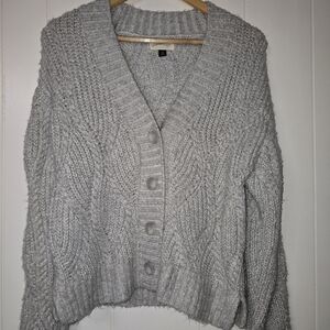Cozy Chunky Knit Button-Front Cardigan Sweater - Light Gray (SPARKLY)